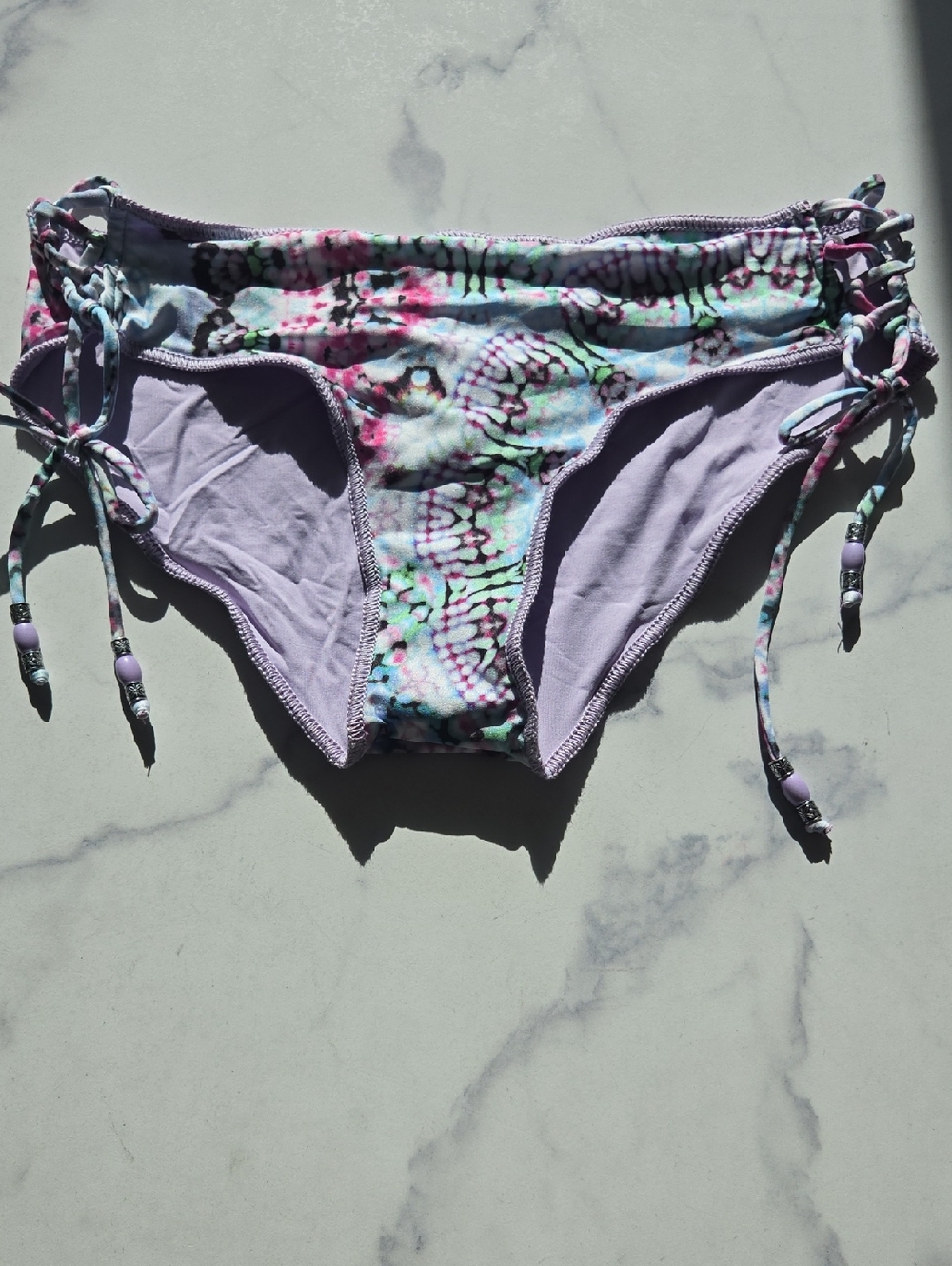 Becca Peace and Love Corset-Tie Hipster Bikini Bottoms Multi Swimsuit Size L NWT - Picture 2 of 9
